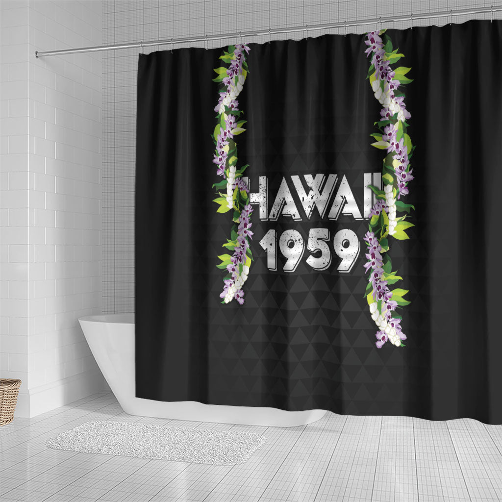 Hawaii Statehood Day Shower Curtain Kakau Pattern With Maile Pikake Honohono Lei LT05 - Polynesian Pride