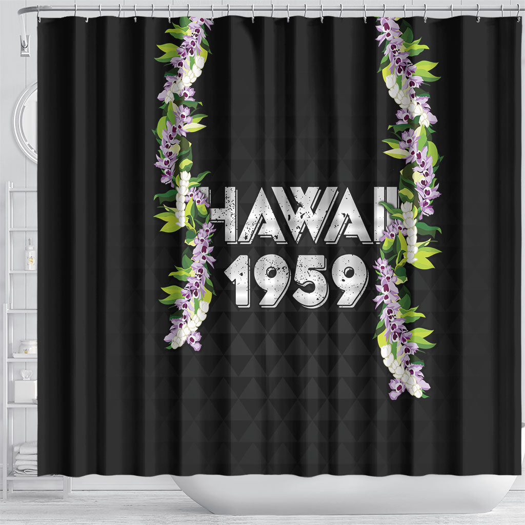 Hawaii Statehood Day Shower Curtain Kakau Pattern With Maile Pikake Honohono Lei LT05 - Polynesian Pride