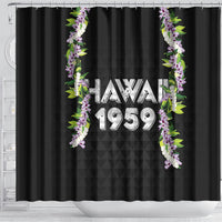 Hawaii Statehood Day Shower Curtain Kakau Pattern With Maile Pikake Honohono Lei LT05 - Polynesian Pride
