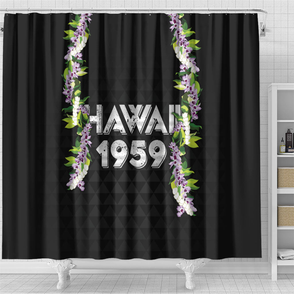 Hawaii Statehood Day Shower Curtain Kakau Pattern With Maile Pikake Honohono Lei LT05 - Polynesian Pride