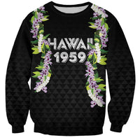 Hawaii Statehood Day Sweatshirt Kakau Pattern With Maile Pikake Honohono Lei LT05 Unisex Black - Polynesian Pride