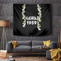 Hawaii Statehood Day Tapestry Kakau Pattern With Maile Pikake Honohono Lei LT05 Black - Polynesian Pride