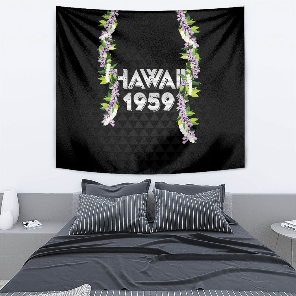 Hawaii Statehood Day Tapestry Kakau Pattern With Maile Pikake Honohono Lei LT05 - Polynesian Pride