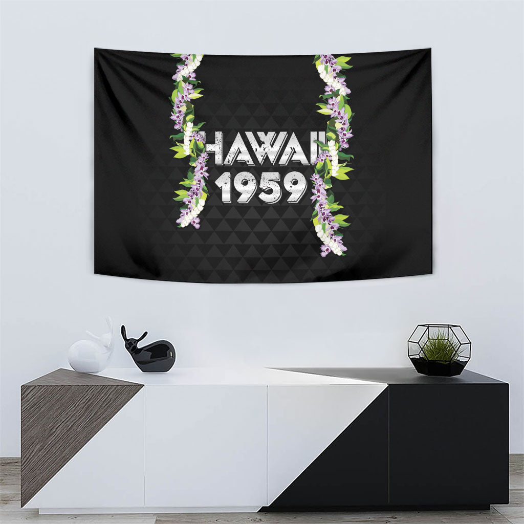 Hawaii Statehood Day Tapestry Kakau Pattern With Maile Pikake Honohono Lei LT05 - Polynesian Pride