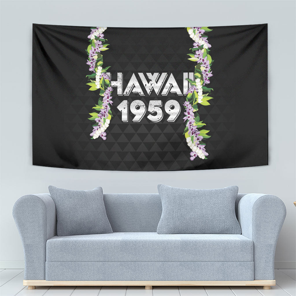 Hawaii Statehood Day Tapestry Kakau Pattern With Maile Pikake Honohono Lei LT05 - Polynesian Pride