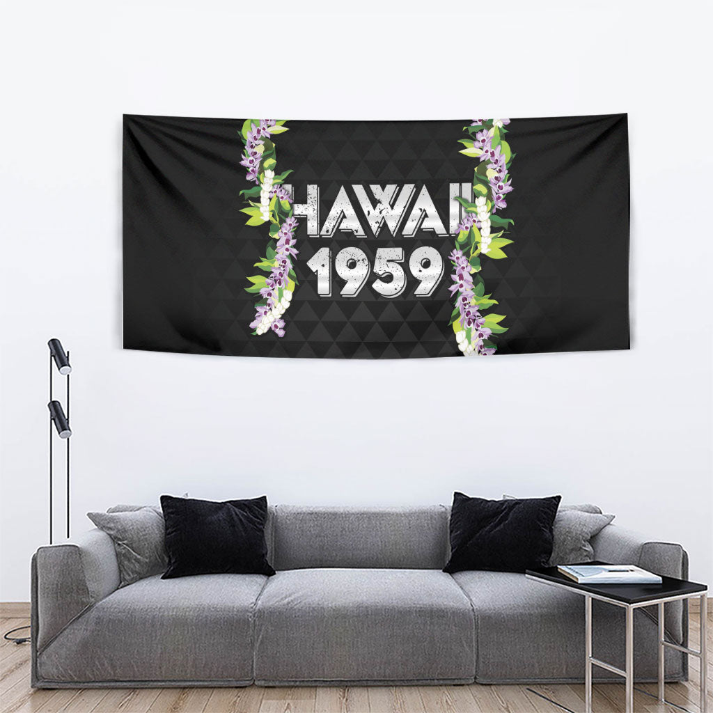 Hawaii Statehood Day Tapestry Kakau Pattern With Maile Pikake Honohono Lei LT05 - Polynesian Pride