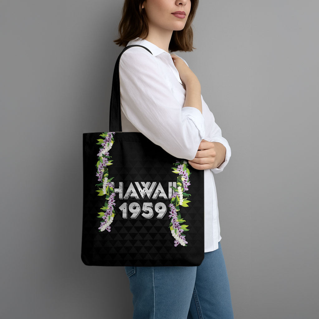 Hawaii Statehood Day Tote Bag Kakau Pattern With Maile Pikake Honohono Lei LT05 - Polynesian Pride