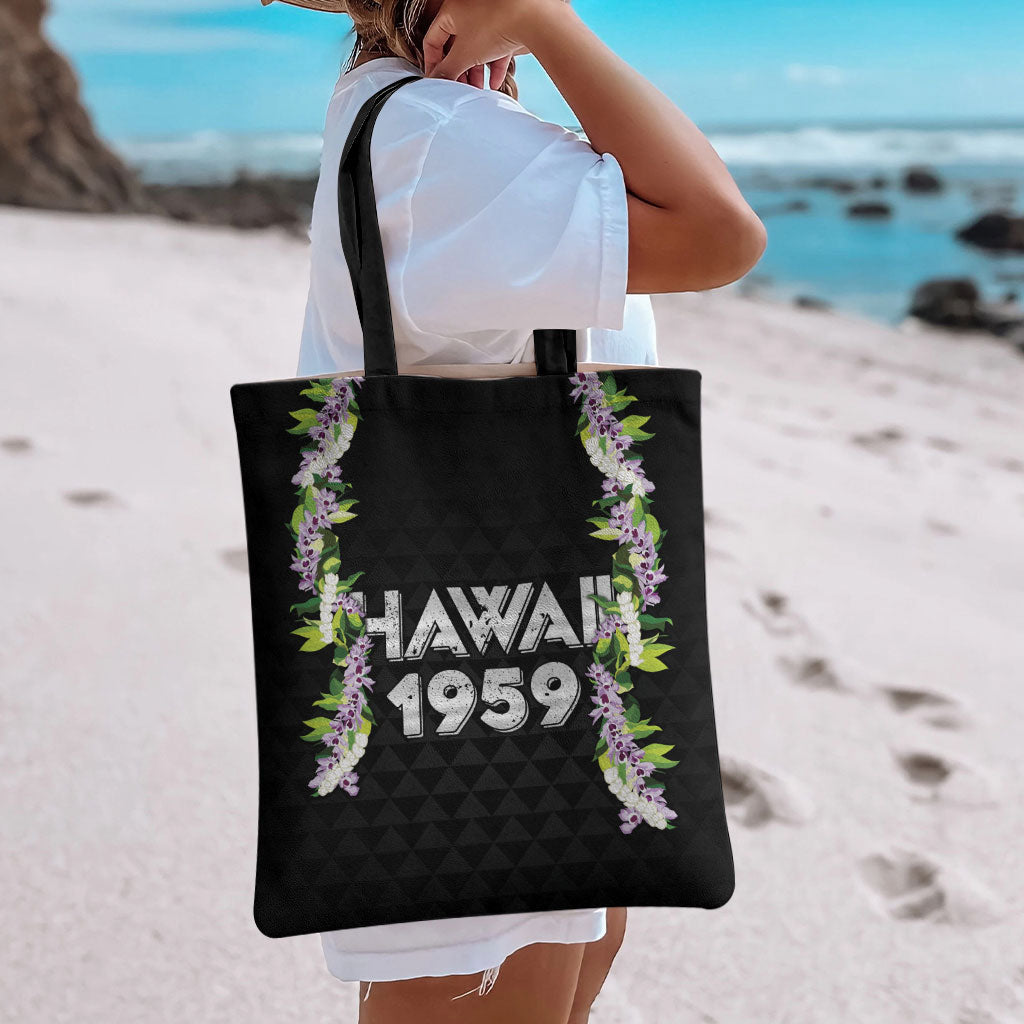 Hawaii Statehood Day Tote Bag Kakau Pattern With Maile Pikake Honohono Lei LT05 - Polynesian Pride