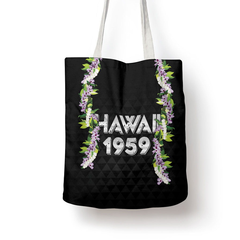Hawaii Statehood Day Tote Bag Kakau Pattern With Maile Pikake Honohono Lei LT05 - Polynesian Pride