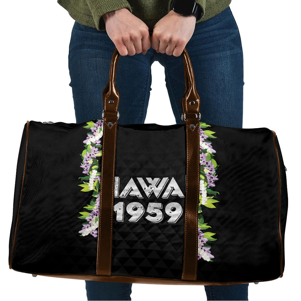 Hawaii Statehood Day Travel Bag Kakau Pattern With Maile Pikake Honohono Lei LT05 Black - Polynesian Pride