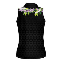 Hawaii Statehood Day Women Sleeveless Polo Shirt Kakau Pattern With Maile Pikake Honohono Lei LT05 - Polynesian Pride