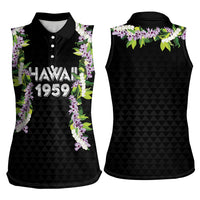 Hawaii Statehood Day Women Sleeveless Polo Shirt Kakau Pattern With Maile Pikake Honohono Lei LT05 - Polynesian Pride