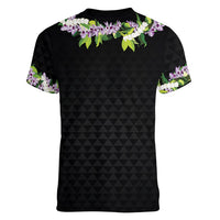 Hawaii Statehood Day Women V-Neck T-Shirt Kakau Pattern With Maile Pikake Honohono Lei LT05 - Polynesian Pride