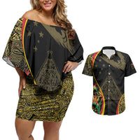 Papua New Guinea Hapi De Bilong Indipendens Couples Matching Off Shoulder Short Dress and Hawaiian Shirt Special Style LT05 Black - Polynesian Pride