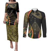Papua New Guinea Hapi De Bilong Indipendens Couples Matching Puletasi and Long Sleeve Button Shirt Special Style LT05 Black - Polynesian Pride