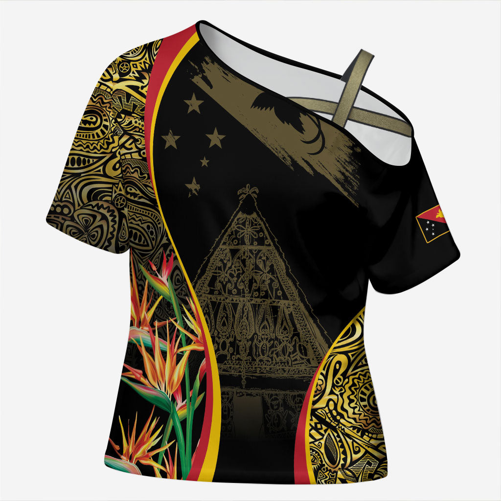 Papua New Guinea Hapi De Bilong Indipendens Cross Shoulder Shirt Special Style LT05 Female Black - Polynesian Pride