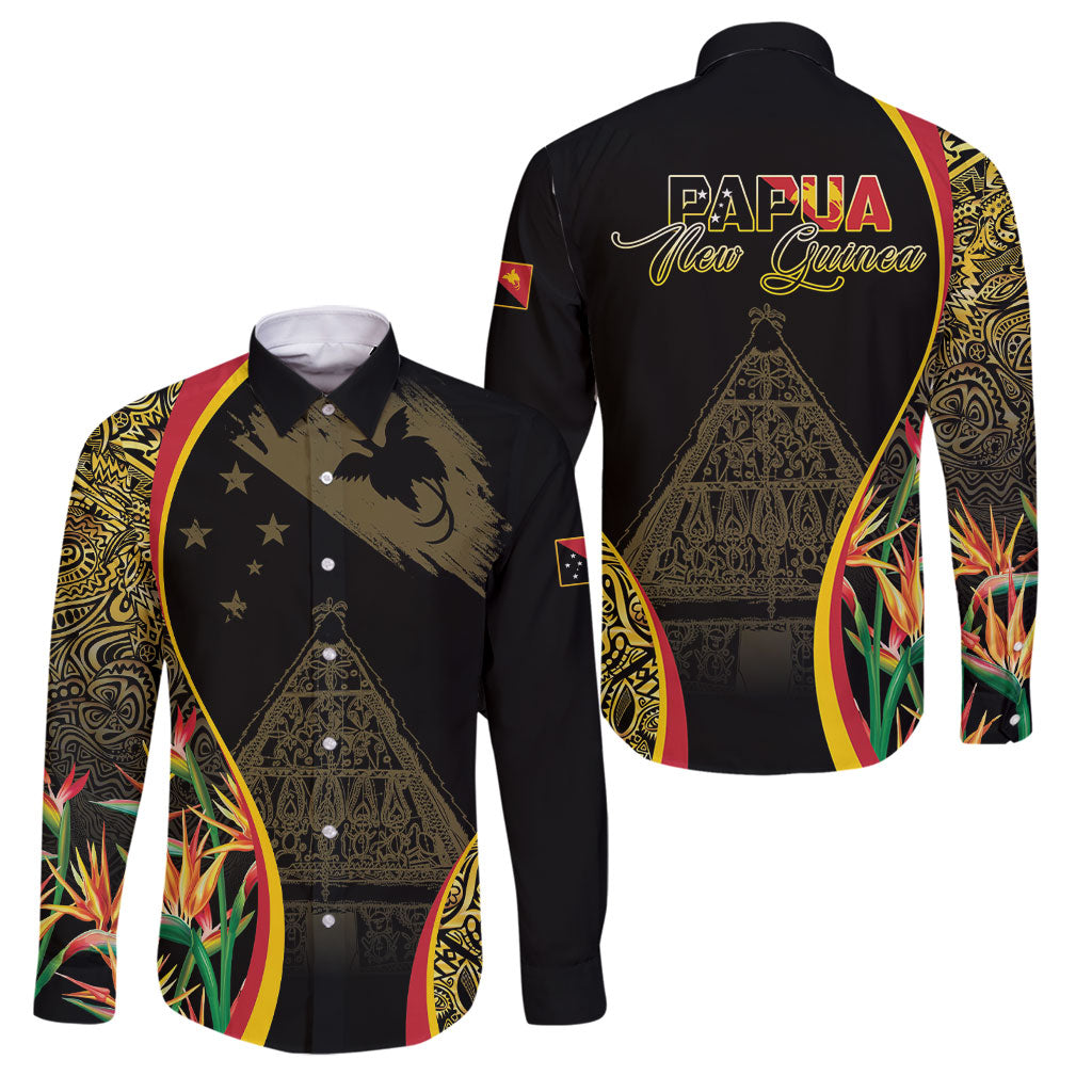 Papua New Guinea Hapi De Bilong Indipendens Family Matching Summer Maxi Dress and Hawaiian Shirt Special Style LT05 Dad's Shirt - Long Sleeve Black - Polynesian Pride