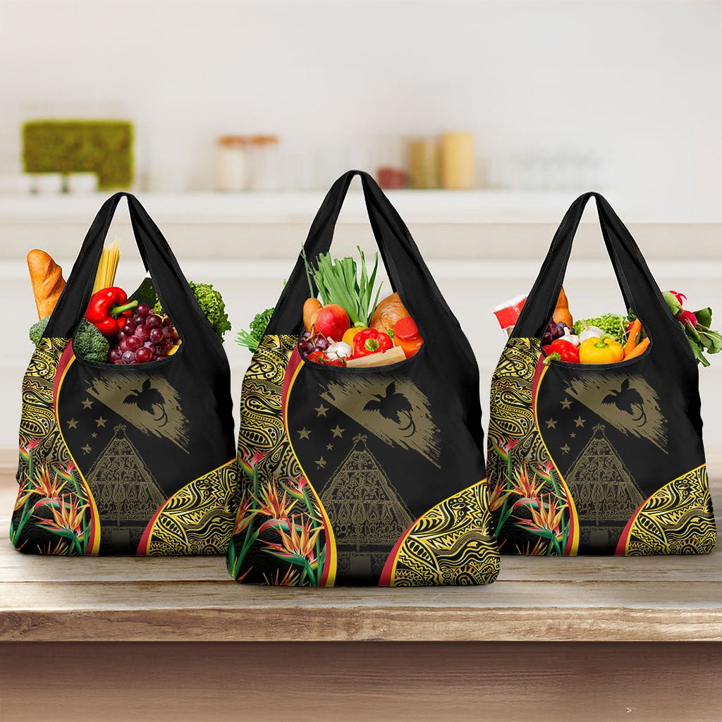 Papua New Guinea Hapi De Bilong Indipendens Grocery Bag Special Style LT05 3-pack One Size Black - Polynesian Pride
