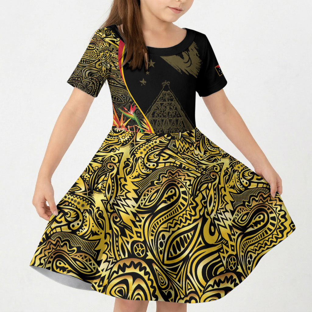 Papua New Guinea Hapi De Bilong Indipendens Kid Short Sleeve Dress Special Style LT05 KID Black - Polynesian Pride