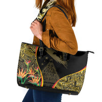 Papua New Guinea Hapi De Bilong Indipendens Leather Tote Bag Special Style LT05 Black - Polynesian Pride
