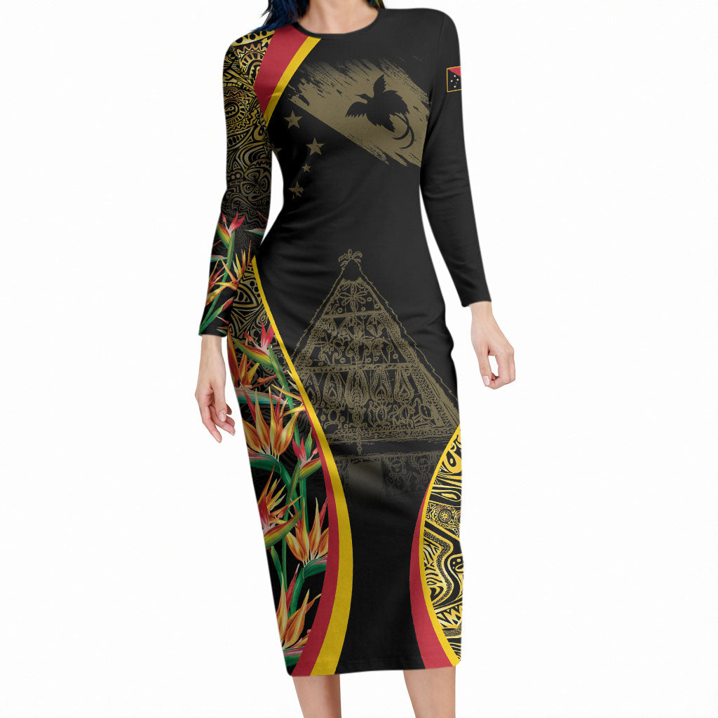 Papua New Guinea Hapi De Bilong Indipendens Long Sleeve Bodycon Dress Special Style LT05 Long Dress Black - Polynesian Pride