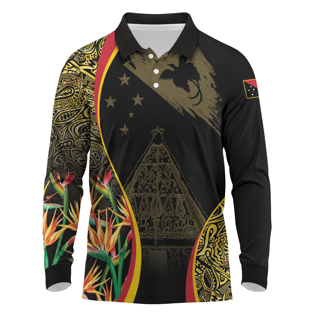 Papua New Guinea Hapi De Bilong Indipendens Long Sleeve Polo Shirt Special Style LT05 Black - Polynesian Pride
