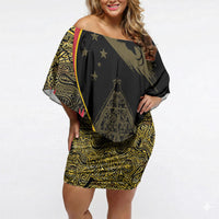 Papua New Guinea Hapi De Bilong Indipendens Off Shoulder Short Dress Special Style LT05 Women Black - Polynesian Pride