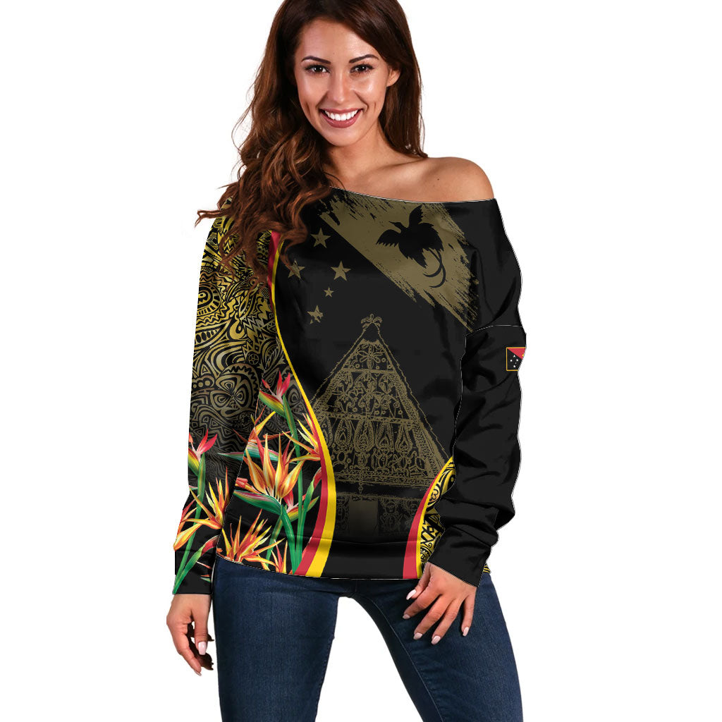 Papua New Guinea Hapi De Bilong Indipendens Off Shoulder Sweater Special Style LT05 Women Black - Polynesian Pride