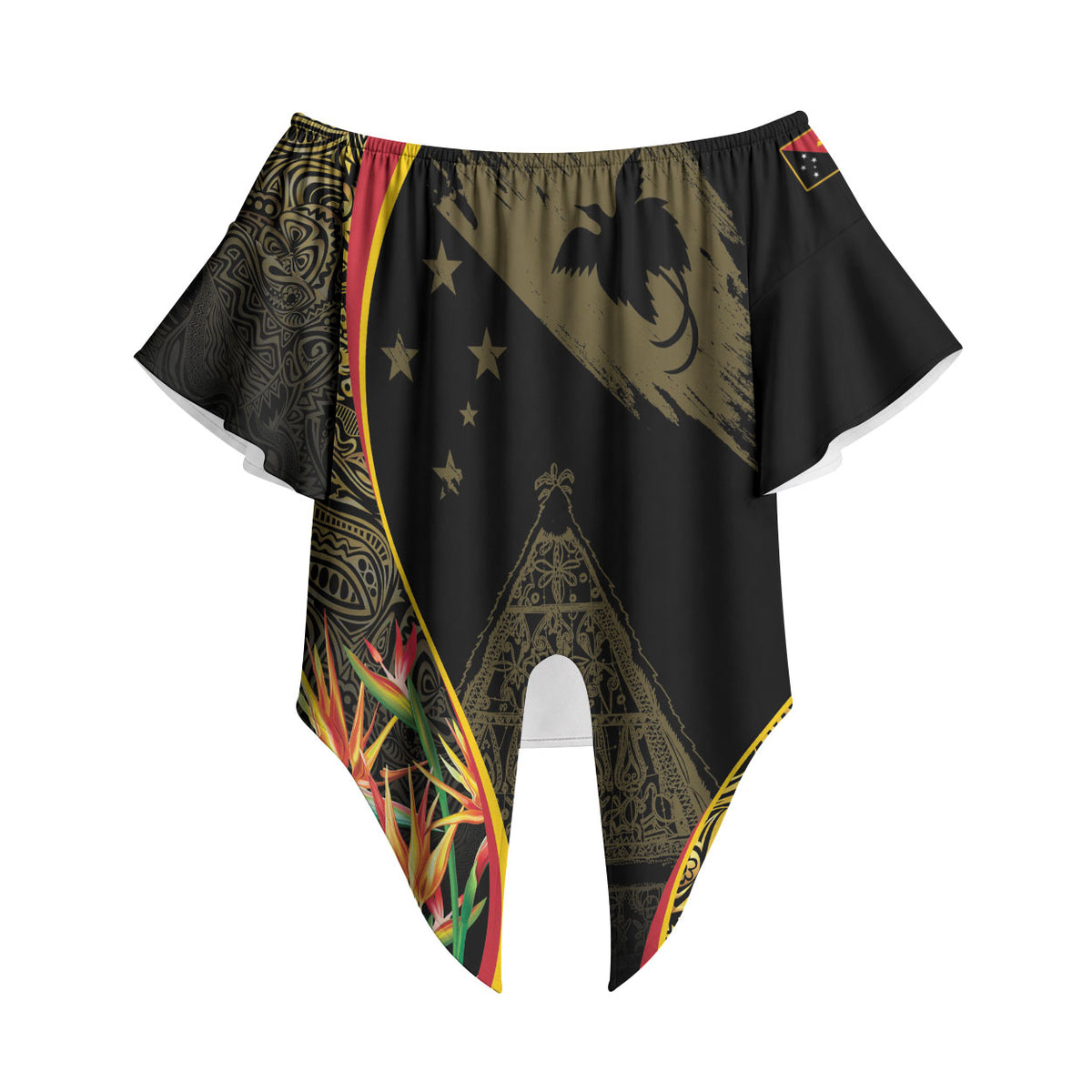Papua New Guinea Hapi De Bilong Indipendens Off Shoulder Wrap Waist Top Special Style LT05 Black - Polynesian Pride