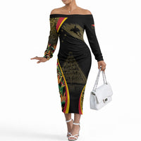 Papua New Guinea Hapi De Bilong Indipendens Off The Shoulder Long Sleeve Dress Special Style LT05 Women Black - Polynesian Pride