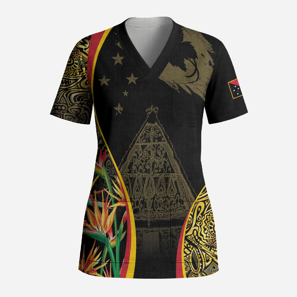 Papua New Guinea Hapi De Bilong Indipendens Scrub Top Special Style LT05 Adult Black - Polynesian Pride