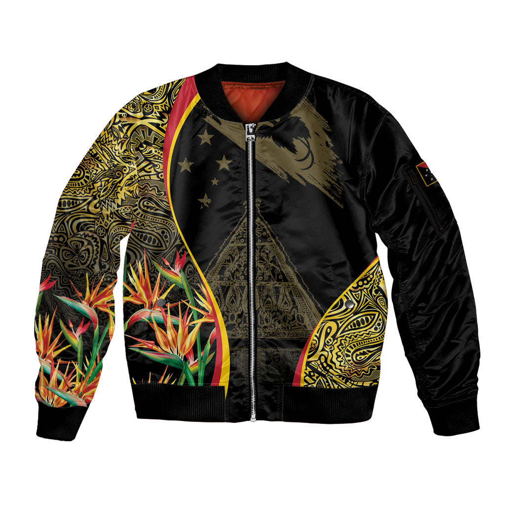 Papua New Guinea Hapi De Bilong Indipendens Sleeve Zip Bomber Jacket Special Style LT05 Unisex Black - Polynesian Pride