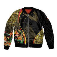 Papua New Guinea Hapi De Bilong Indipendens Sleeve Zip Bomber Jacket Special Style LT05 Unisex Black - Polynesian Pride