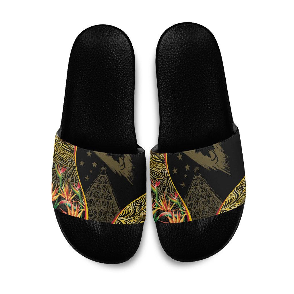 Papua New Guinea Hapi De Bilong Indipendens Slide Sandals Special Style LT05 Black - Polynesian Pride