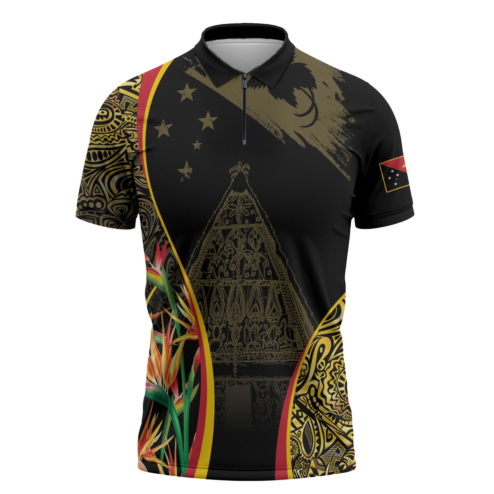 Papua New Guinea Hapi De Bilong Indipendens Zipper Polo Shirt Special Style LT05 Black - Polynesian Pride