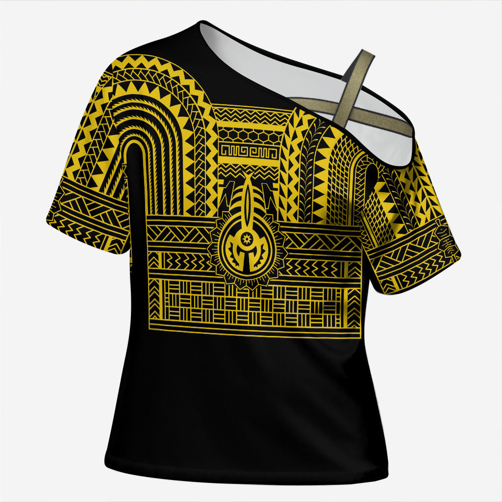 Philippines Filipinos Cross Shoulder Shirt Igorot Tribal Pattern Black LT05 Female Black - Polynesian Pride