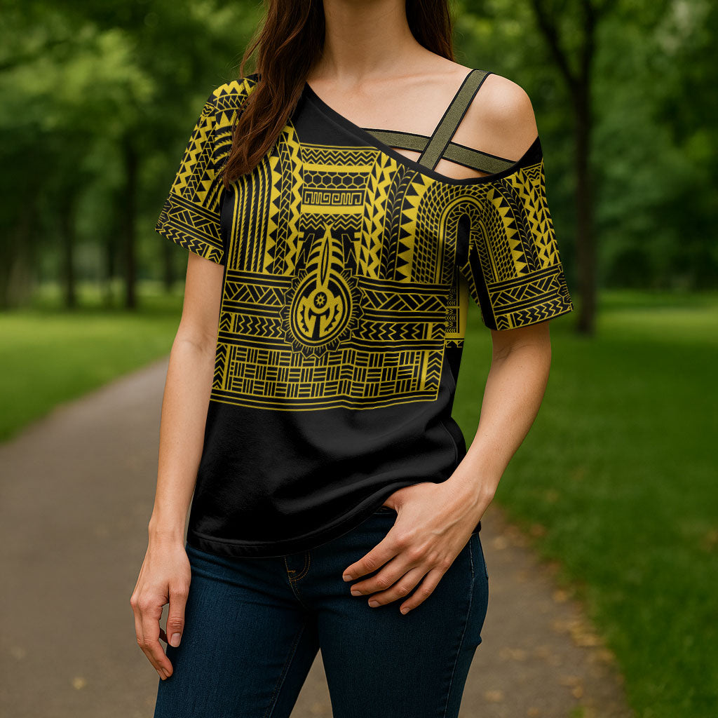 Philippines Filipinos Cross Shoulder Shirt Igorot Tribal Pattern Black LT05 - Polynesian Pride