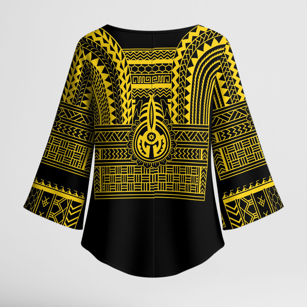 Philippines Filipinos Kimono Sleeve Blouse Igorot Tribal Pattern Black LT05 - Polynesian Pride