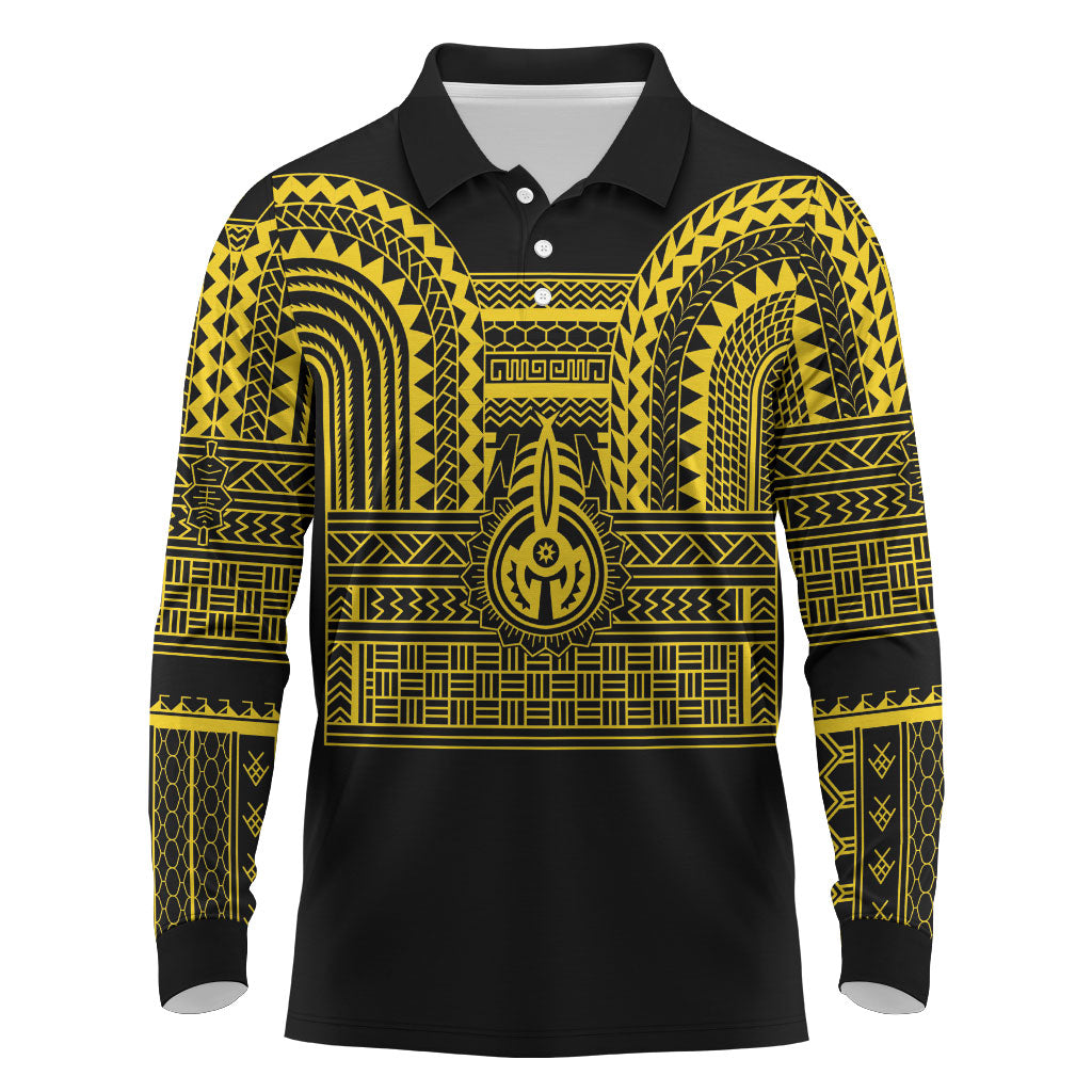 Philippines Filipinos Long Sleeve Polo Shirt Igorot Tribal Pattern Black LT05 Black - Polynesian Pride