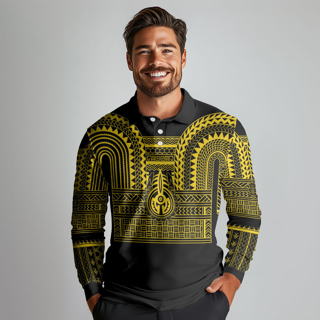 Philippines Filipinos Long Sleeve Polo Shirt Igorot Tribal Pattern Black LT05 - Polynesian Pride