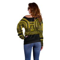 Philippines Filipinos Off Shoulder Sweater Igorot Tribal Pattern Black LT05 - Polynesian Pride