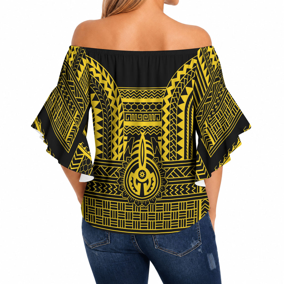 Philippines Filipinos Off Shoulder Wrap Waist Top Igorot Tribal Pattern Black LT05 - Polynesian Pride