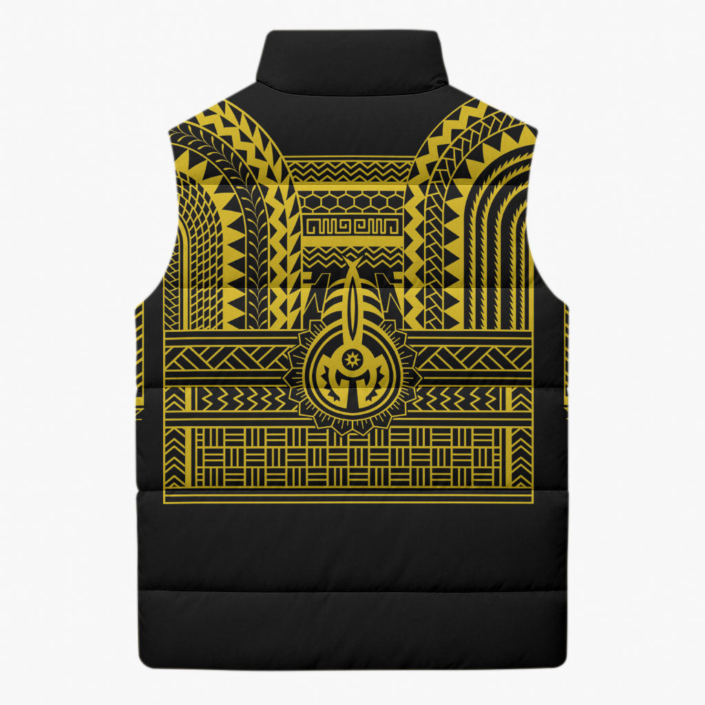 Philippines Filipinos Sleeveless Puffer Jacket Igorot Tribal Pattern Black LT05 - Polynesian Pride