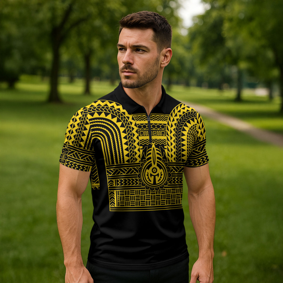 Philippines Filipinos Zipper Polo Shirt Igorot Tribal Pattern Black LT05 - Polynesian Pride