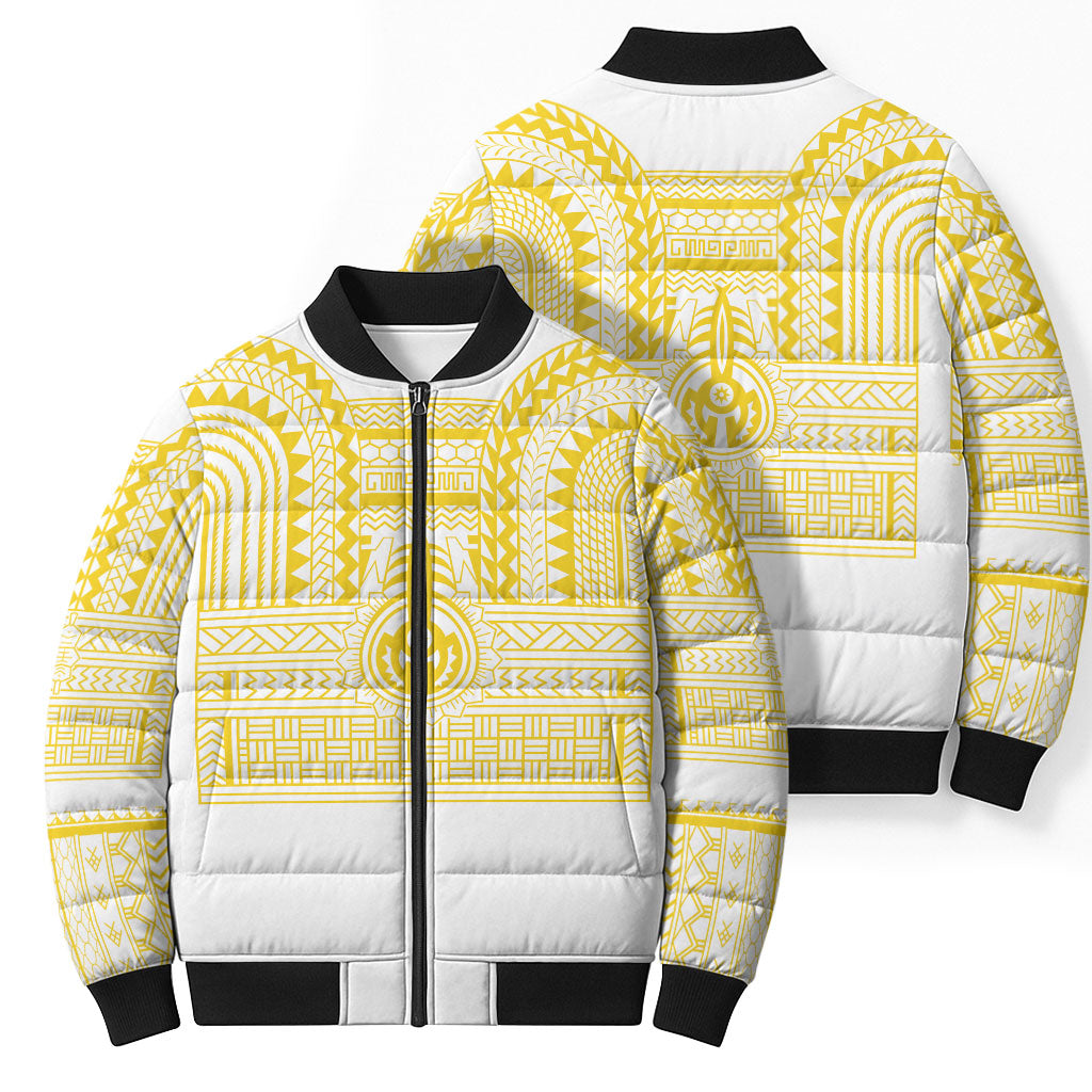 Philippines Filipinos Bomber Puffer Jacket Igorot Tribal Pattern White LT05 - Polynesian Pride