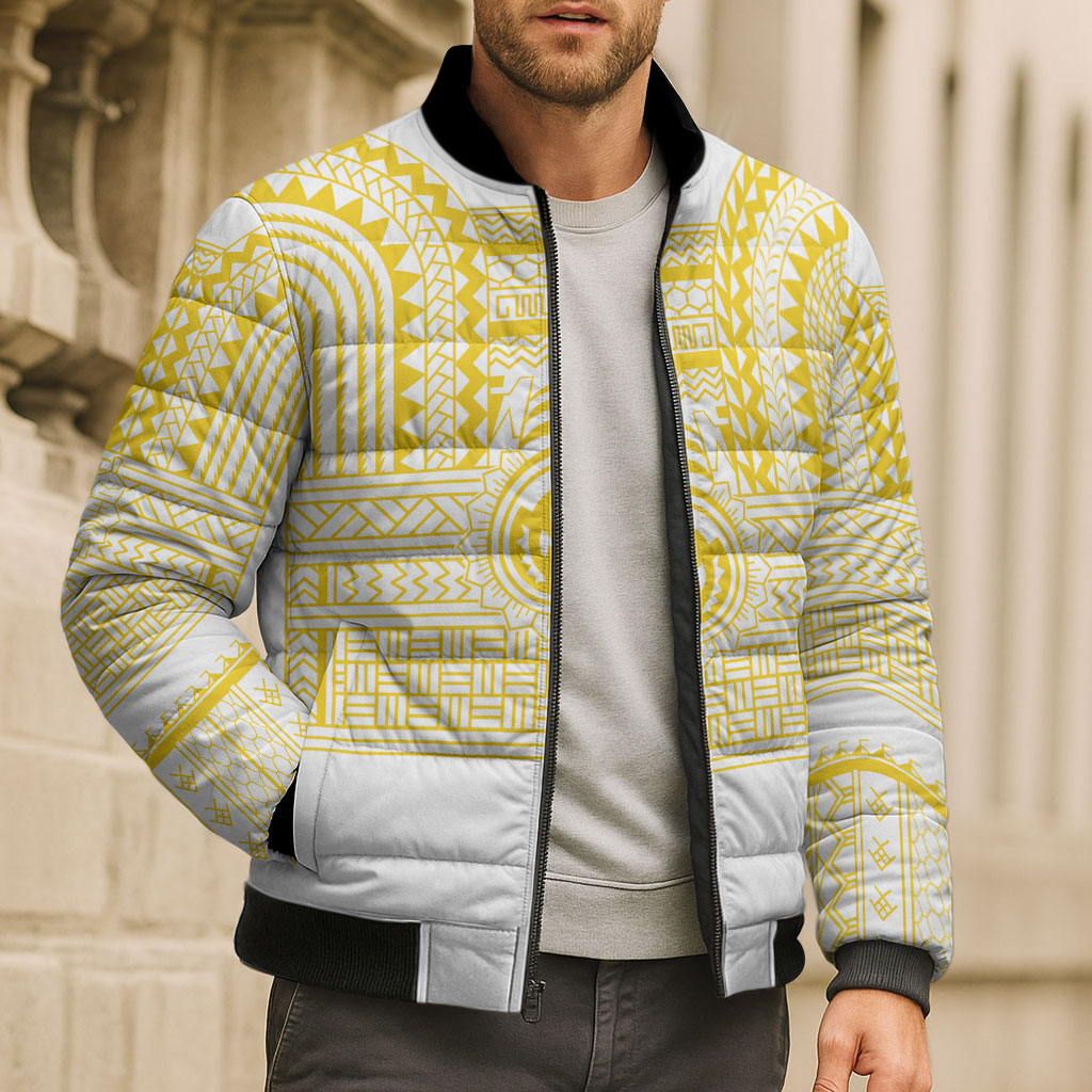 Philippines Filipinos Bomber Puffer Jacket Igorot Tribal Pattern White LT05 - Polynesian Pride