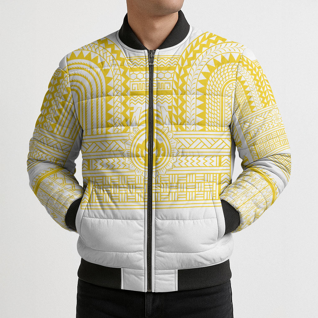 Philippines Filipinos Bomber Puffer Jacket Igorot Tribal Pattern White LT05 - Polynesian Pride