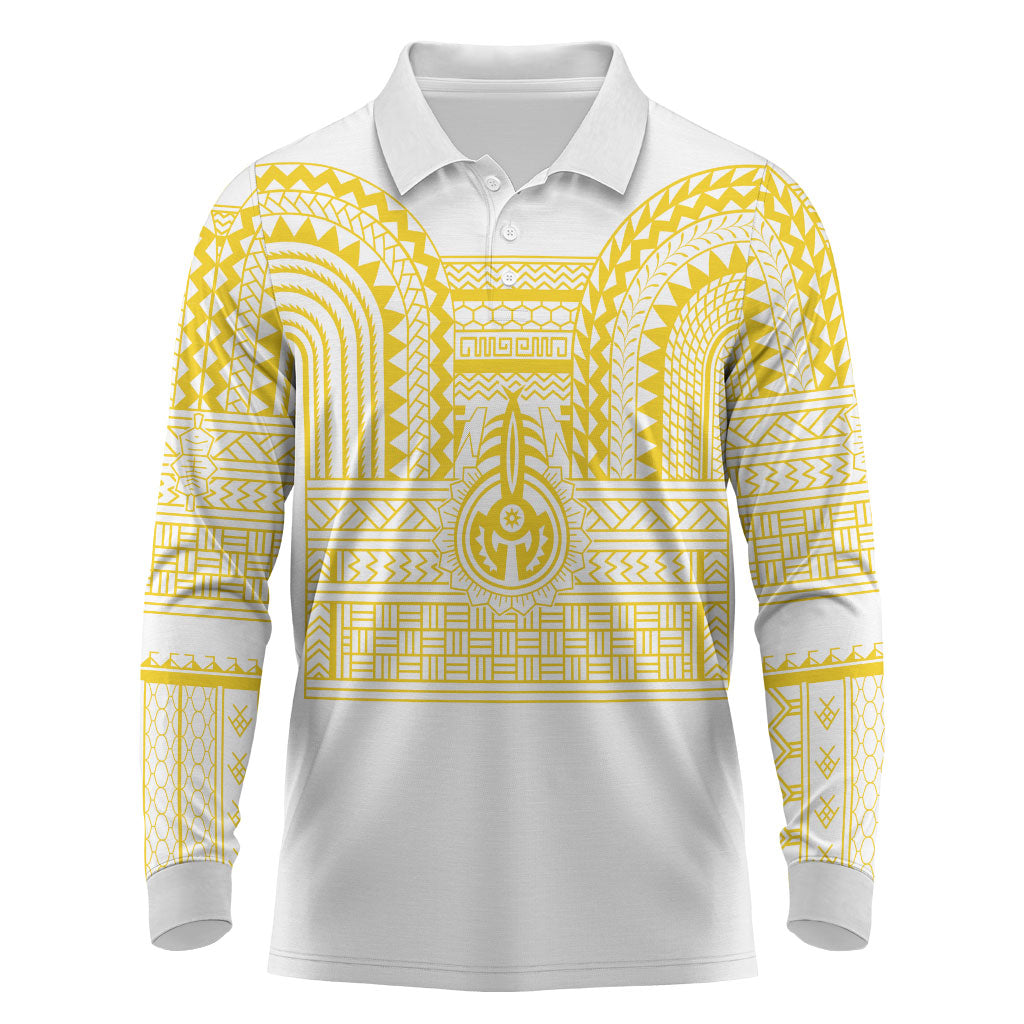 Philippines Filipinos Long Sleeve Polo Shirt Igorot Tribal Pattern White LT05 White - Polynesian Pride
