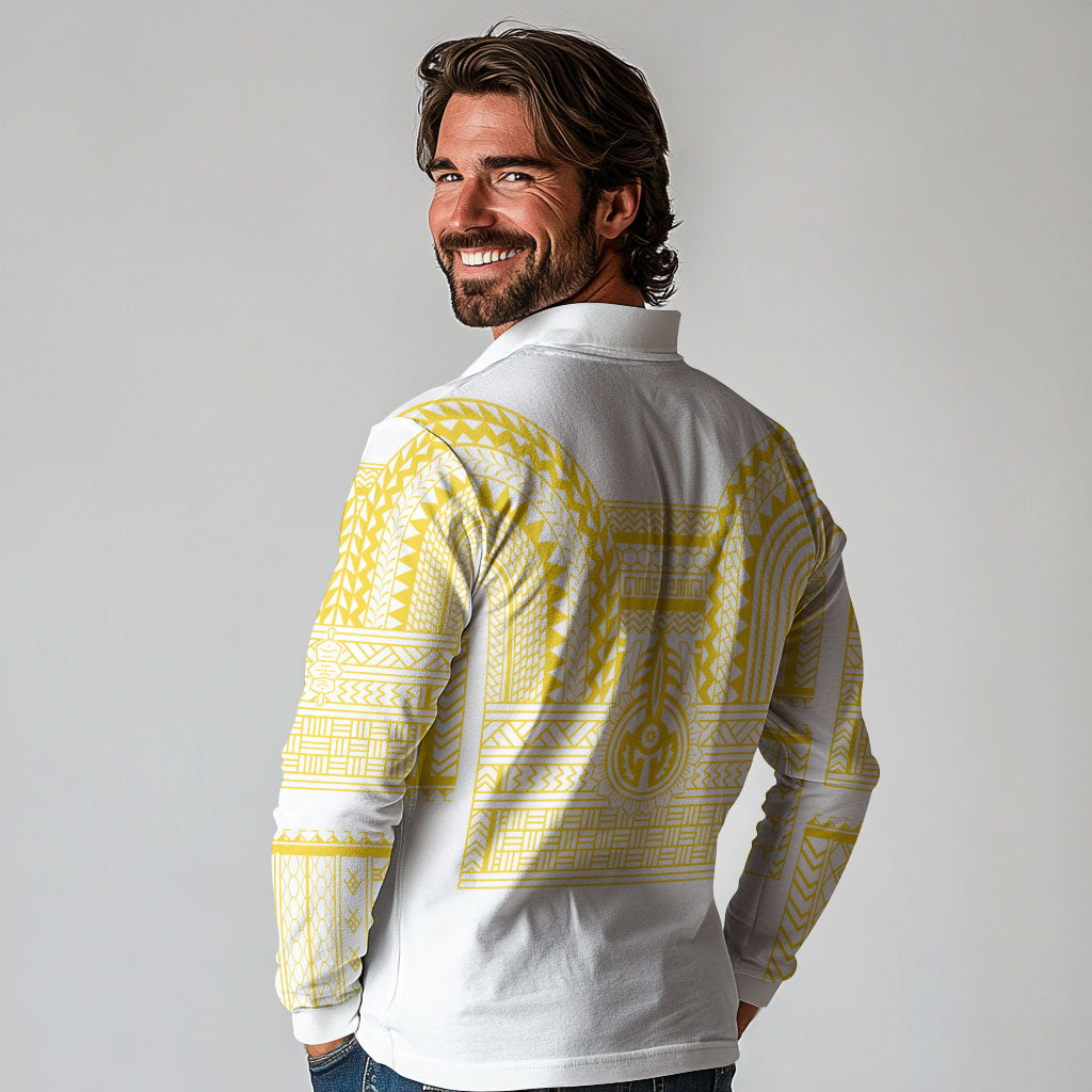 Philippines Filipinos Long Sleeve Polo Shirt Igorot Tribal Pattern White LT05 - Polynesian Pride