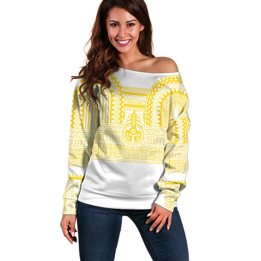 Philippines Filipinos Off Shoulder Sweater Igorot Tribal Pattern White LT05 Women White - Polynesian Pride